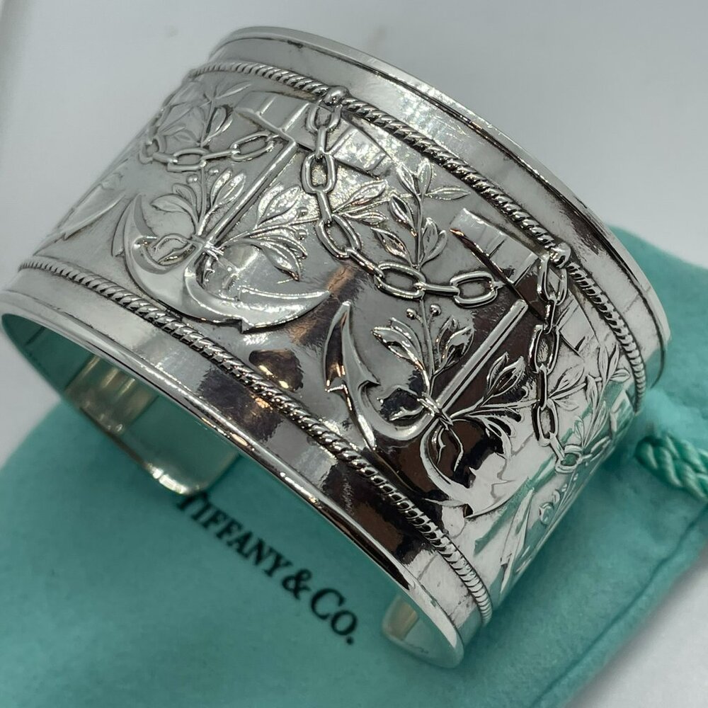 Vintage Tiffany & Co. Makers Anchor Motif Cuff Bracelet Sterling Silver 6.25" - Picture 4 of 16